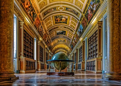 big library with gold accents